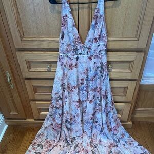Jenny Yoo Pink and Cream Floral Maxi Dress